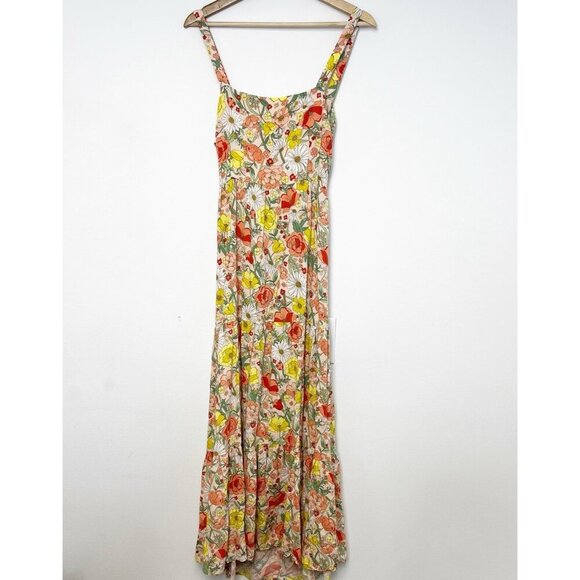 Seven Wonders  Multi Coloured Floral Print Maxi Dress Open Tie Back Sz L - Picture 1 of 10